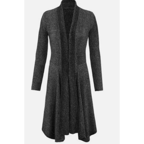 CAbi Sweaters - Cabi Cloak Cardigan Sweater Duster Length Black Marble Cable Knit Women Sz M